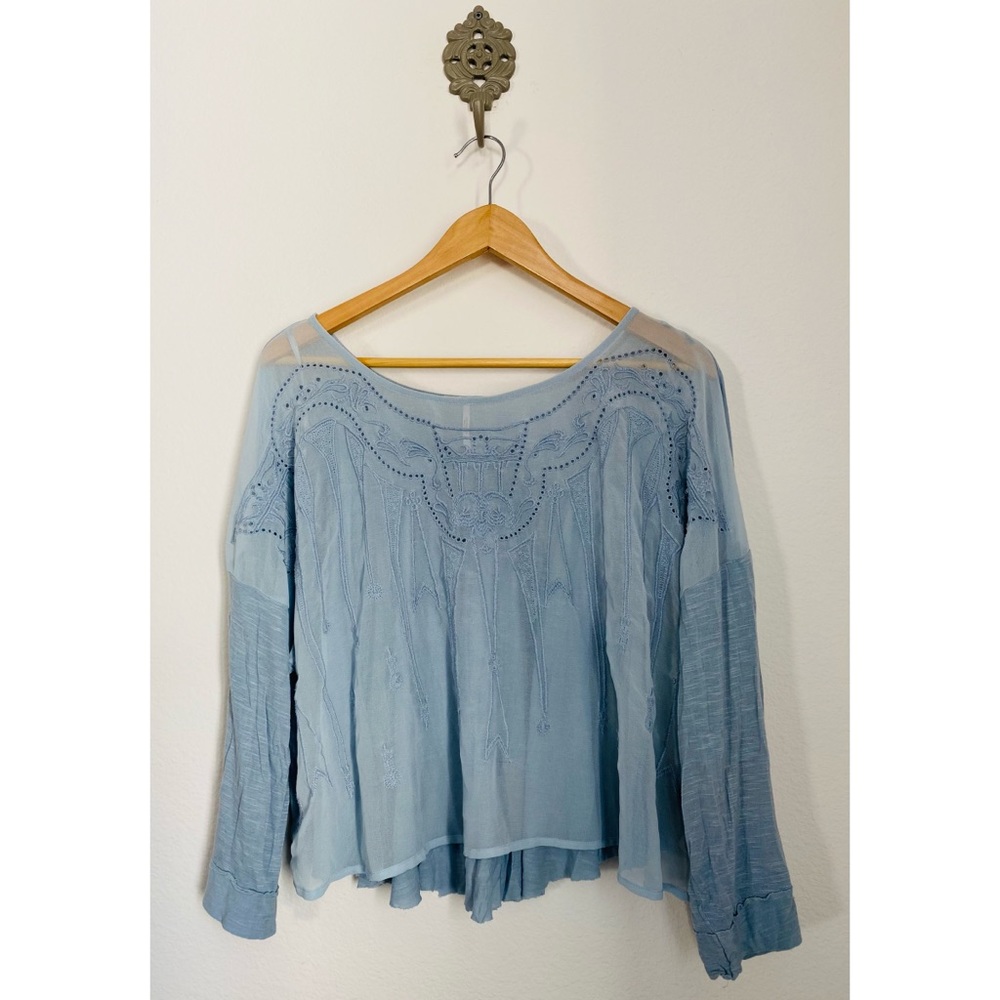 SOLD Free People • Sheer Blue Embroidered Eyelet Blouse - Picture 2 of 16